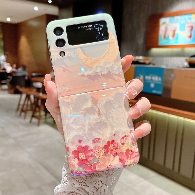 Nhiều mẫu mới - Ốp Samsung Z Flip5 - Z Flip 4 - ZFlip3 5G họa tiết sơn dầu 3D phủ bóng dễ thương thanh lịch