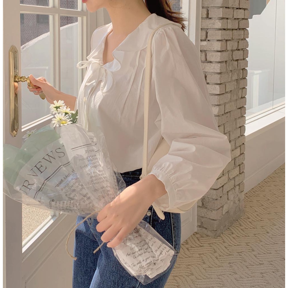 Áo Sơ Mi Trắng Dài Tay Phối Bèo Buộc Dây 49975