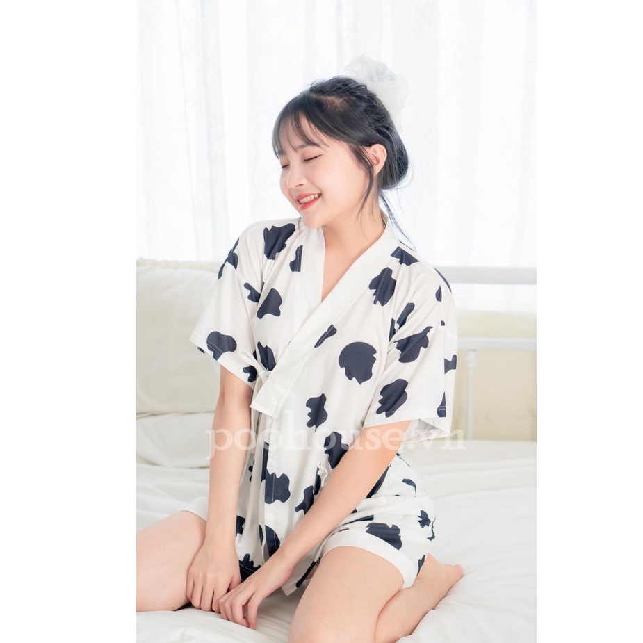 Bò sữa đen by Poohouse - Pijama kimono ngủ chất liệu cotton, đồ ngủ kimono đồ ngủ kiểu Nhật bản - Poohouse Pyjama | BigBuy360 - bigbuy360.vn
