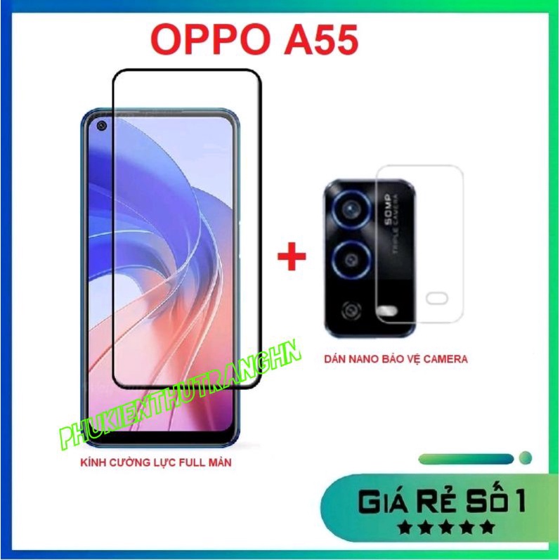 Combo Oppo A54 / A74 4G / A55 4G/ A95 4G/ A16K kính cường lực full màn hình + dán bảo vệ camera chống trầy xước bụi bẩn