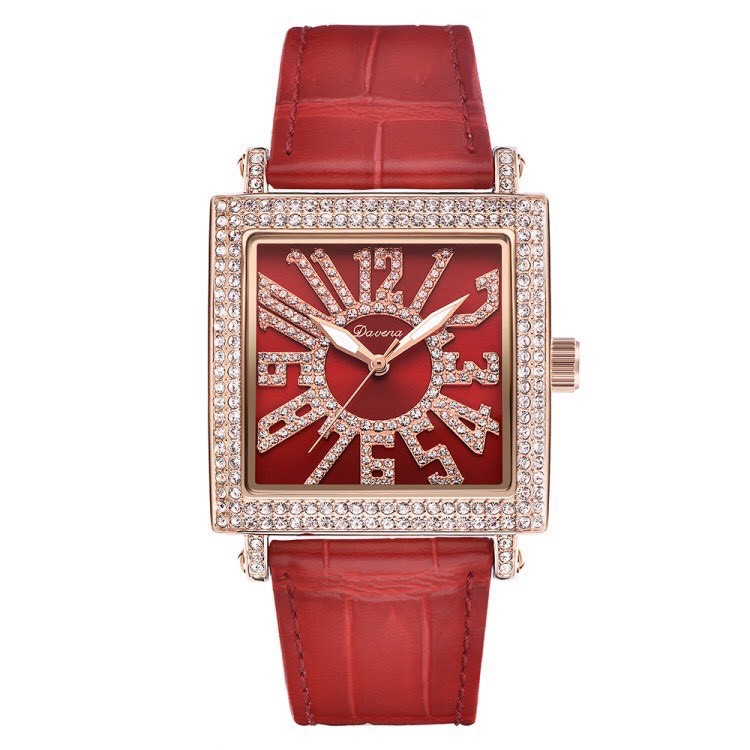 Đồng Hồ Davena Nữ Dây Da Đỏ Rose Gold 35mm Authentic