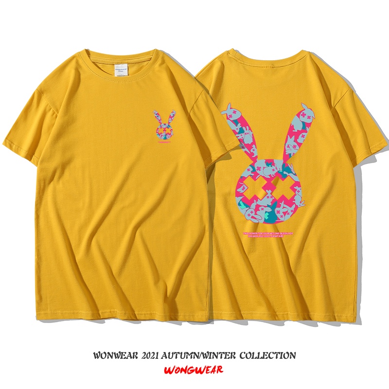 Áo thun Unisex form rộng, in 2 mặt hình thỏ rực rỡ [V182]