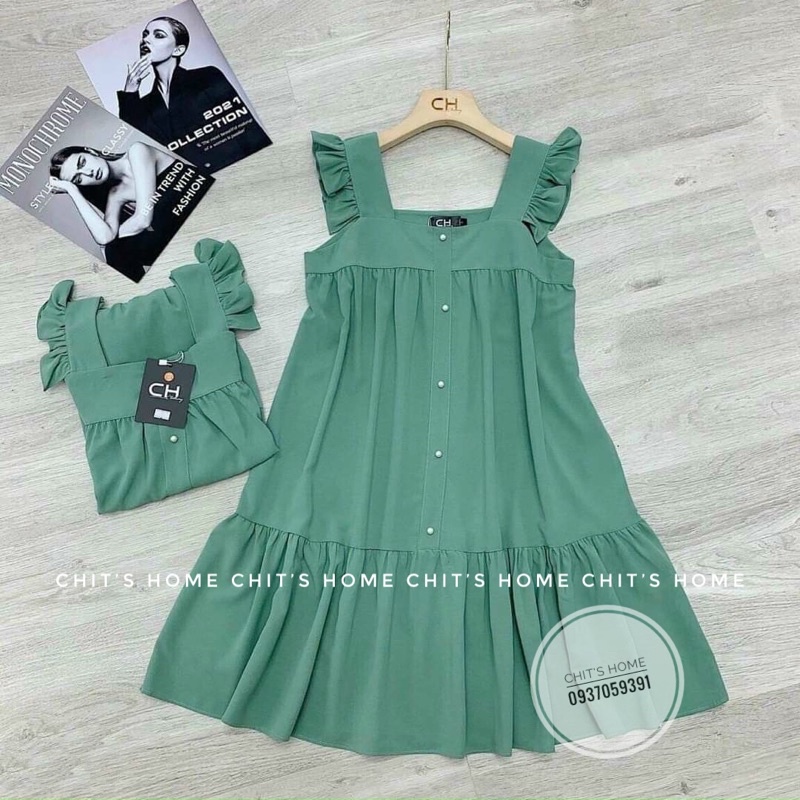 ĐẦM VÁY BẦU DÂY CÁNH TIÊN ĐÍNH NÚT NGỌC FORM SUÔNG ĐUÔI CÁ