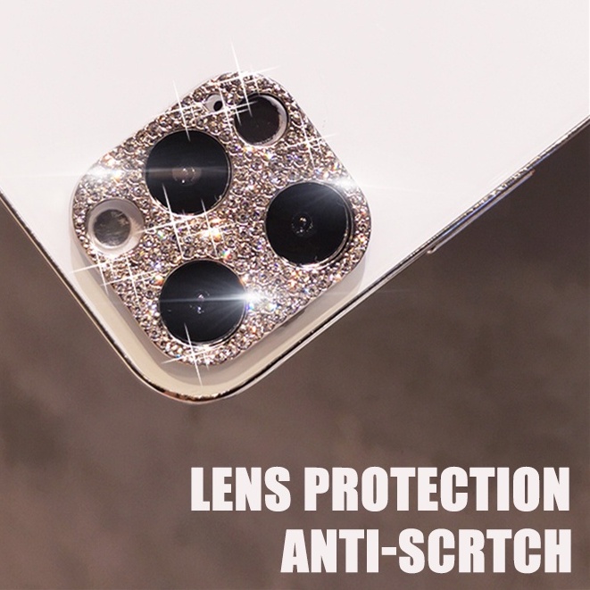 Chất lấp lánh Kim cương ống kính bảo vệ iPhone 13 12 Mini 11 Pro Max Màn khoan kim loại lấp lánh màn hình kính bảo vệ camera
