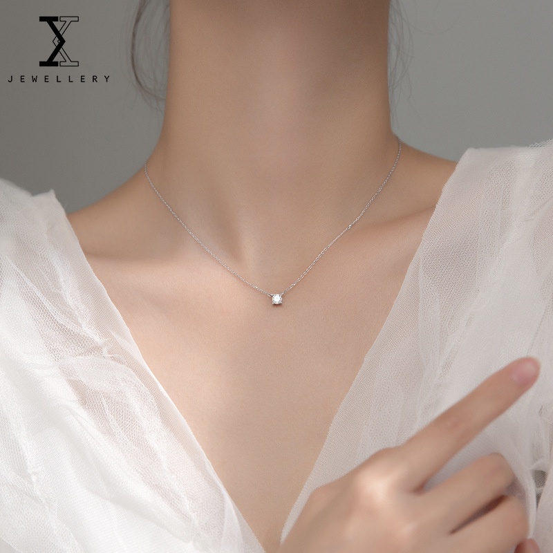 Vòng cổ Mạ Bạc 925 Đính Đá Zircon Đơn Giản Thời Trang Cho Nữ
