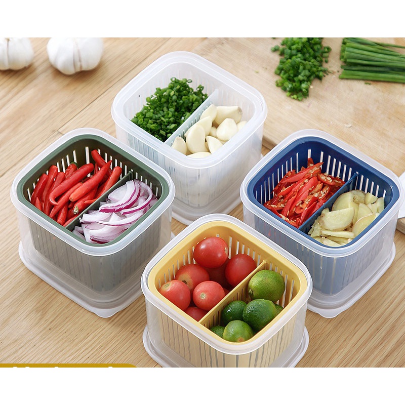 Hộp Bảo Quản Hành Tỏi Ớt Thực Phẩm Tươi Ngon Để Tủ Lạnh Có Ngăn Chia Đa năng ( giao ngẫu nhiên)