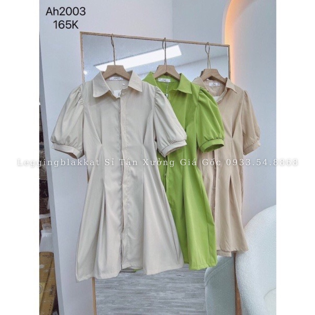 Đầm váy sơ mi cổ đức dấu khuy tay bồng hàng thiết kế siêu đẹp đầm váy sơ mi 5918