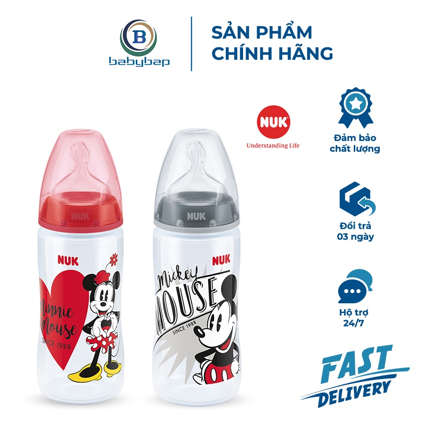 Bình Sữa NUK Premium Choice+ Nhựa PP 300ml Núm Ti S2 - M (Mickey) Sử Dụng Cho Bé Từ 6-18 Tháng Tuổi