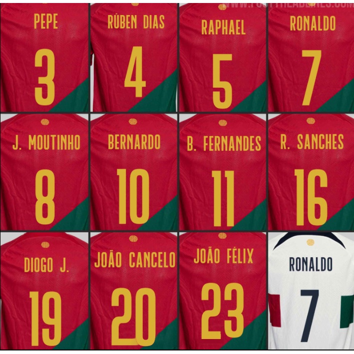 Áo Thun Số 22-23 S-4XL * Đội Tuyển Bồ Đào Nha