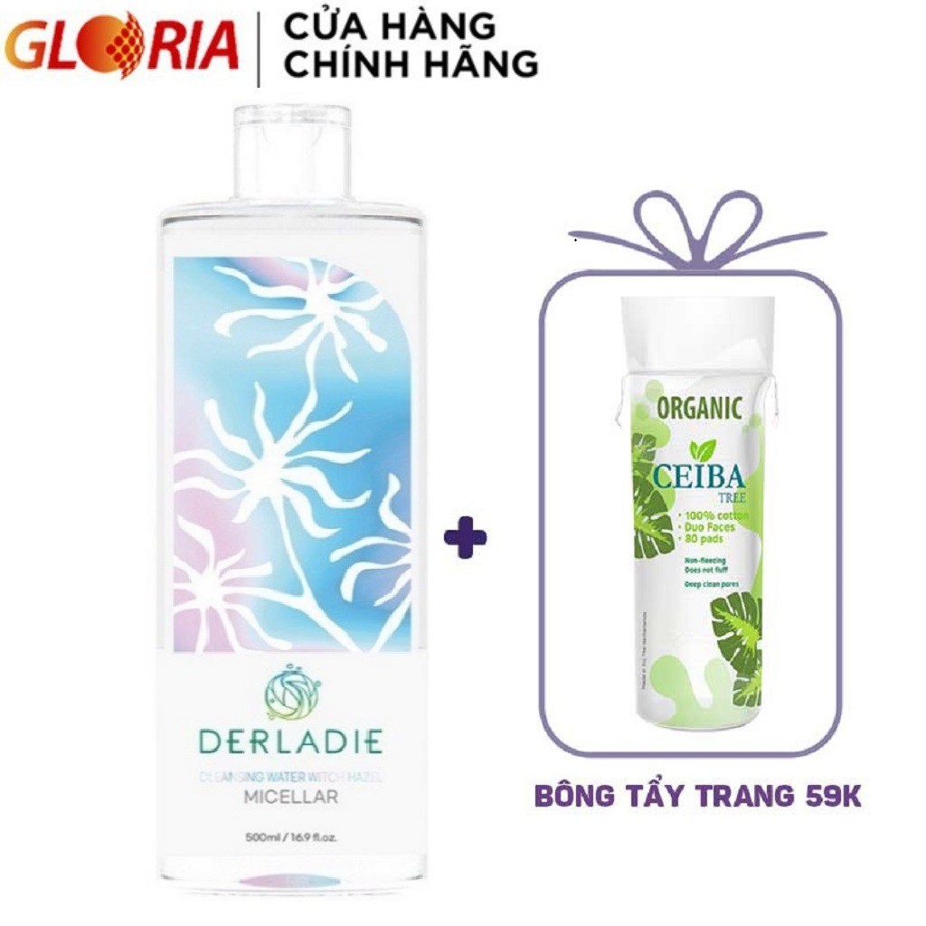 [QUÀ TẶNG ĐẶC BIỆT] Nước tẩy trang cây phỉ Derladie Witch Hazel Cleansing Water 500ml