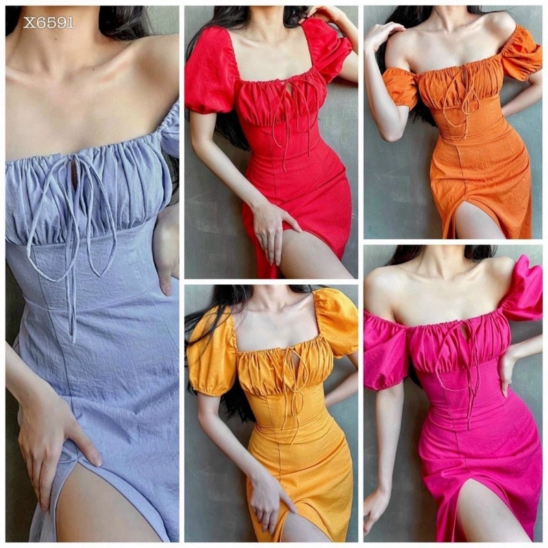 ĐẦM MAXI CỔ U XẺ ĐÙI