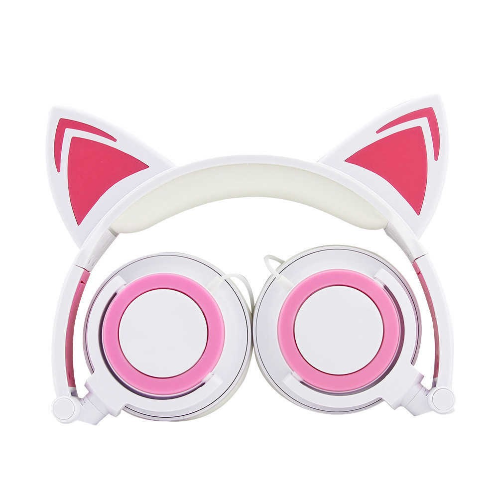 Headphones LED Ear Headphone Foldable Cat Earphone Flashing Glowing Headset Gaming Earphones for Adult and Children