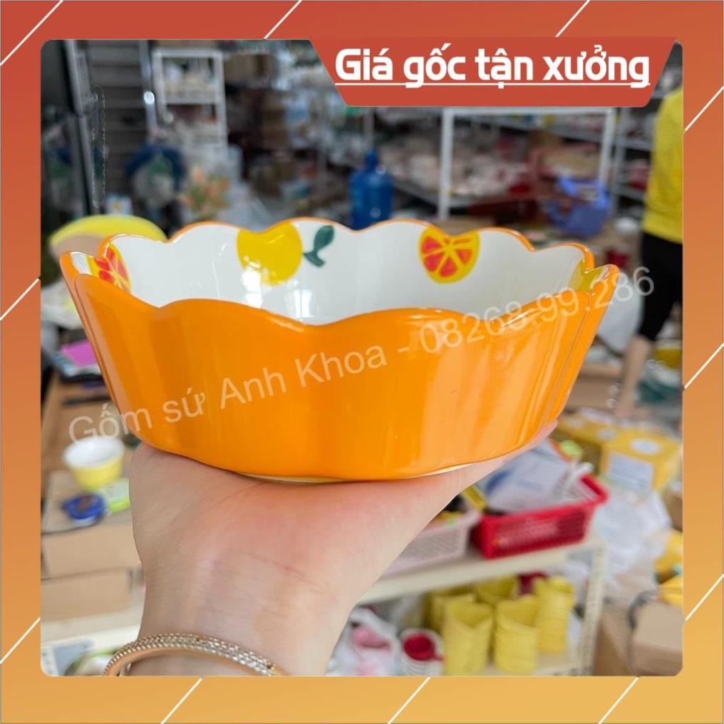 Siêu Sale -  Bộ Chén Dĩa Sứ Bát Ăn Cơm Đĩa Sứ Decor cao cấp Bộ bát đĩa màu cam 17 món cute.