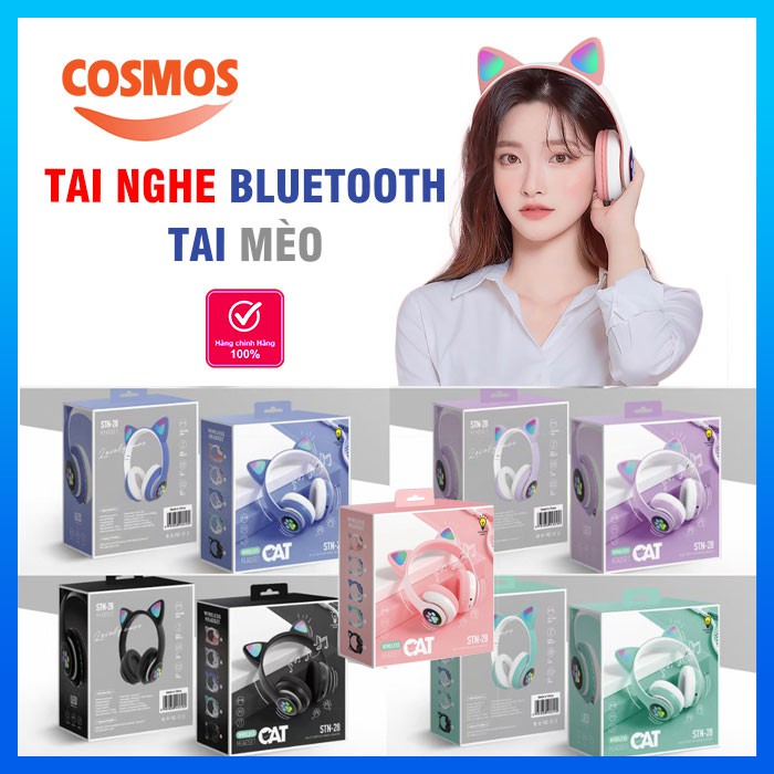 Headphone Chụp Tai Bluetooth 5.0 Có Mic, Tai Nghe Mèo Siêu HOT, Âm Thanh HiFi, Led RGB Dung Lượng Pin Lớn Cosmos