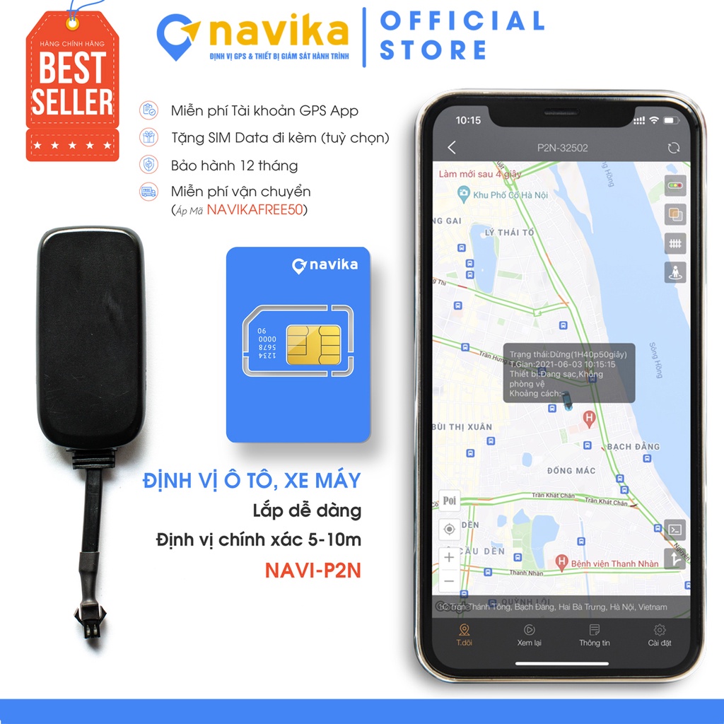 Định vị xe máy có dây, gps tracker for car, theo dõi xe từ xa - Navi P2N