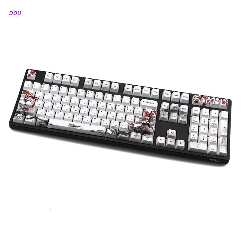 DOU Russian Wangjiang Plum Blossom PBT Five sides Dye-subbed 110 Keys OEM Profile Russian Keycap for Diy Mechanical Keyboard Keycaps