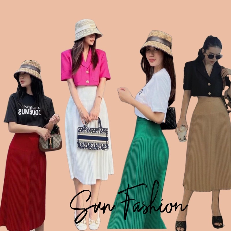 CHÂN VÁY XẾP LY, DẬP LI DÀI QUA GỐI CÔNG SỞ ĐI LÀM ĐI CHƠI DÁNG SUÔNG NHẸ 5 MÀU SUN FASHION