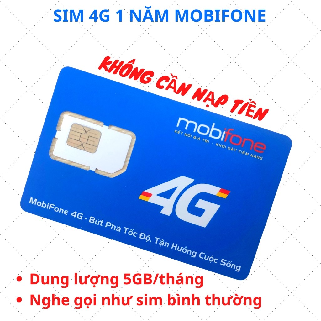 SIM 4G 1 NĂM MOBIFONE - Max băng thông - Trọn gói 1 năm không cần nạp tiền tốc độ cao 4G