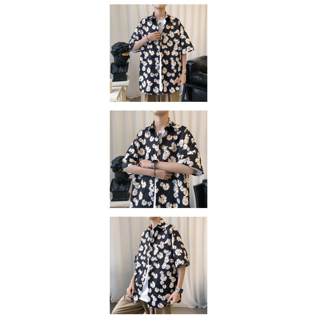 Áo sơ mi tay ngắn họa tiết hoa cúc nhỏ dễ thương | BigBuy360 - bigbuy360.vn