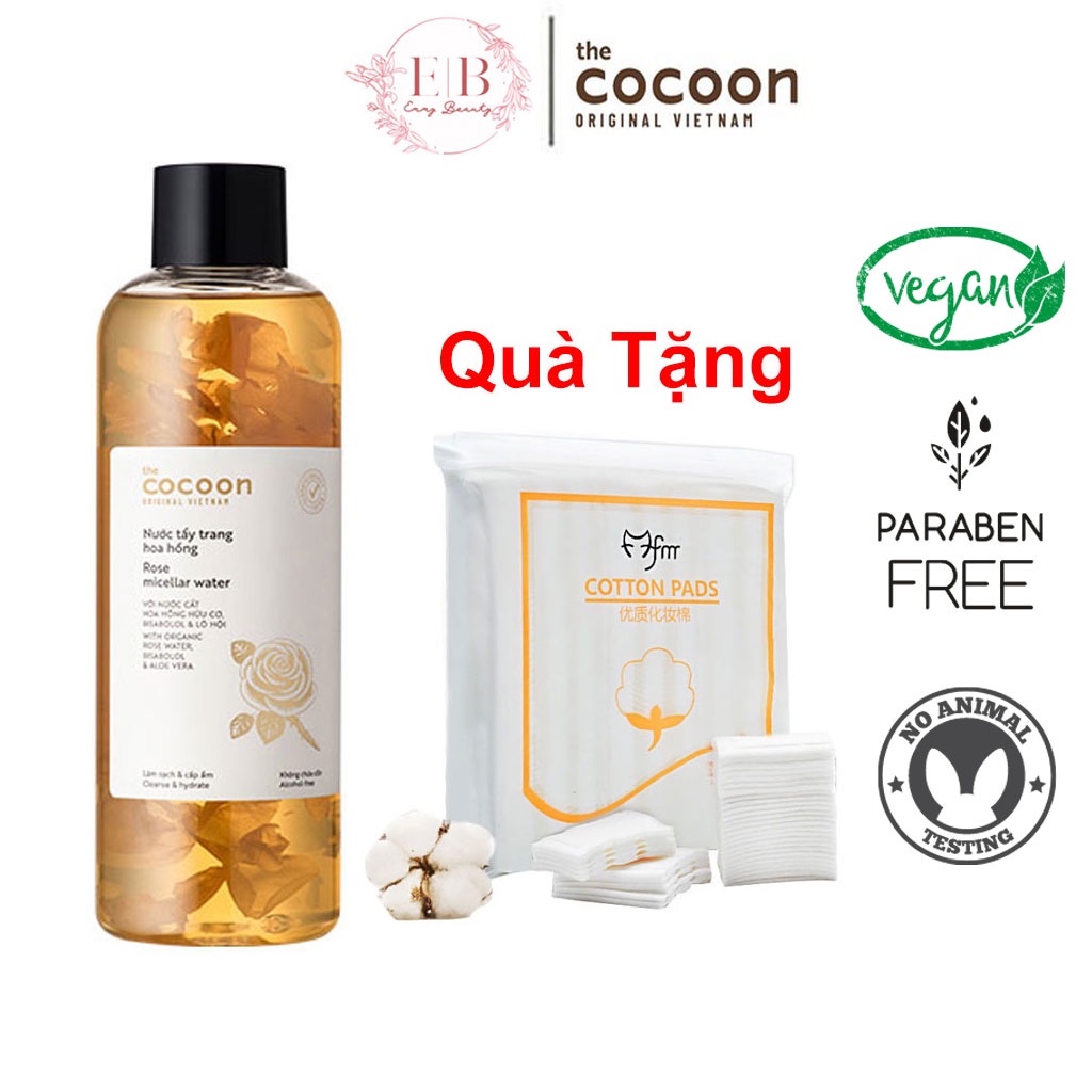 Nước tẩy trang hoa hồng Cocoon 500ml tẩy sạch makeup &amp; cấp ẩm Tặng Bông Tẩy Trang