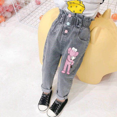 Quần jeans dài in họa tiết chuột Mickey hoạt hình xinh xắn cho bé gái từ 1-7 tuổi