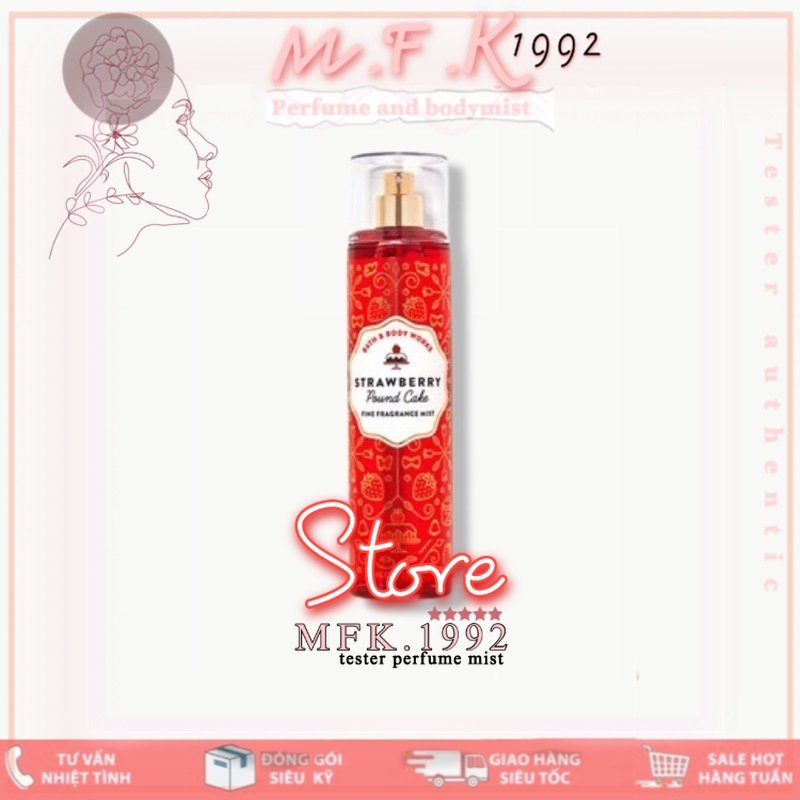 | MFKSTORE |Xịt toàn thân Body Mist Bath & Body Works - Strawberry Poundcake - M.F.K -