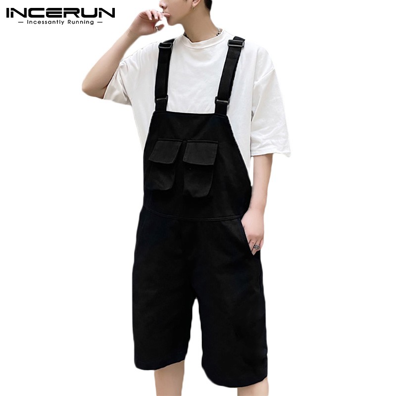 INCERUN Men's Casual Suspender Solid Color Loose Short Jumpsuit diệt