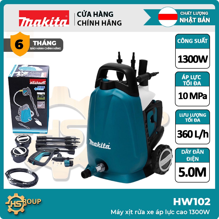 Máy rửa xe Makita, máy rửa xe mini HW102 công suất mạnh 1300W | Makita chính hãng