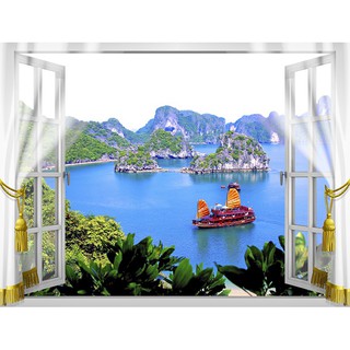 Tranh dán tường cửa sổ HD Du thuyền trên Vịnh Hạ Long CS0347 Kim sa