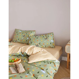 Bộ chăn ga gối  Cotton lụa kẻ vàng (mẫu mới)