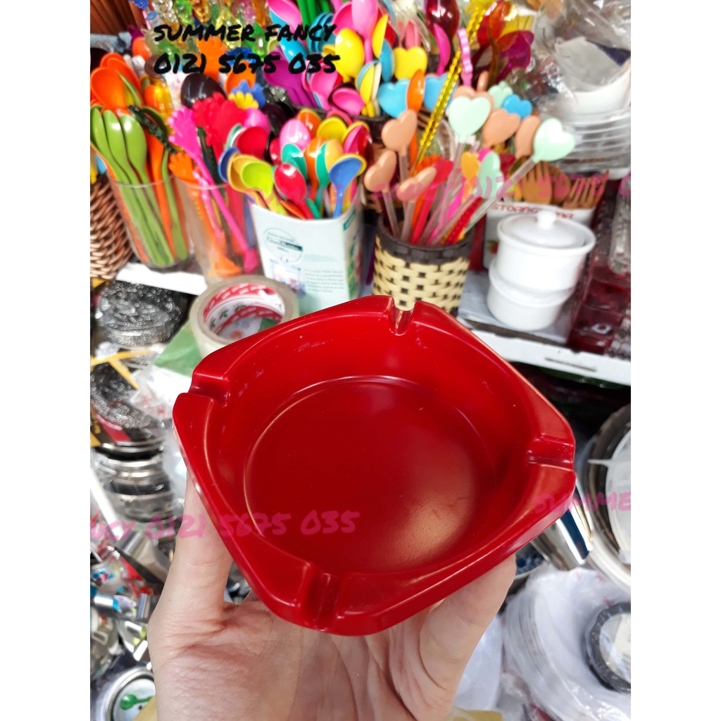 Gạt tàn thuốc lá nhựa melamine gạc tàn phíp vuông bầu màu đen, cam, đỏ, vàng trơn cao cấp - Ash tray F-GTV6