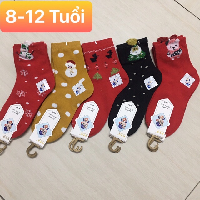 Set 10 ĐÔI TẤT TRẺ EM HÌNH NOEL HÀNG DẦY ĐẸP -LOẠI 1: 8-12 Tuổi .Điểm nhấn lông cổ tất .