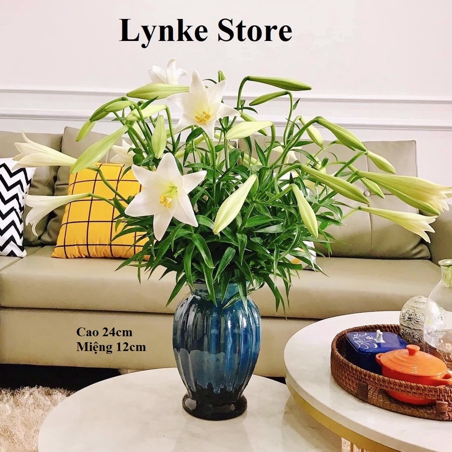 Bình Hoa Lọ Hoa Sứ Trang Trí Bàn Ăn Dáng Xoài Chân Loe Men Hỏa Biến Gốm Sứ Bát Tràng - Lynke Store