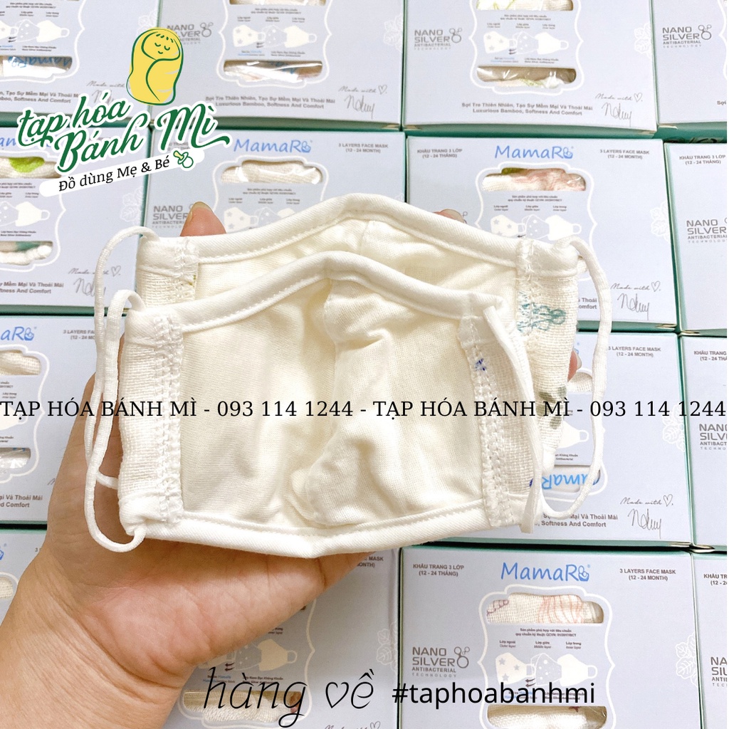 Khẩu trang trẻ em vải Mamaru nano bạc kháng khuẩn 0m-24m (set 3 cái)