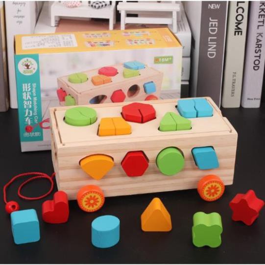 Đồ Chơi Xe Kéo Thả Hình Khối Và Số Đếm Cho Bé - Đồ Chơi Thông Minh Montessori Cho Bé - Đồ Chơi Trí Tuệ