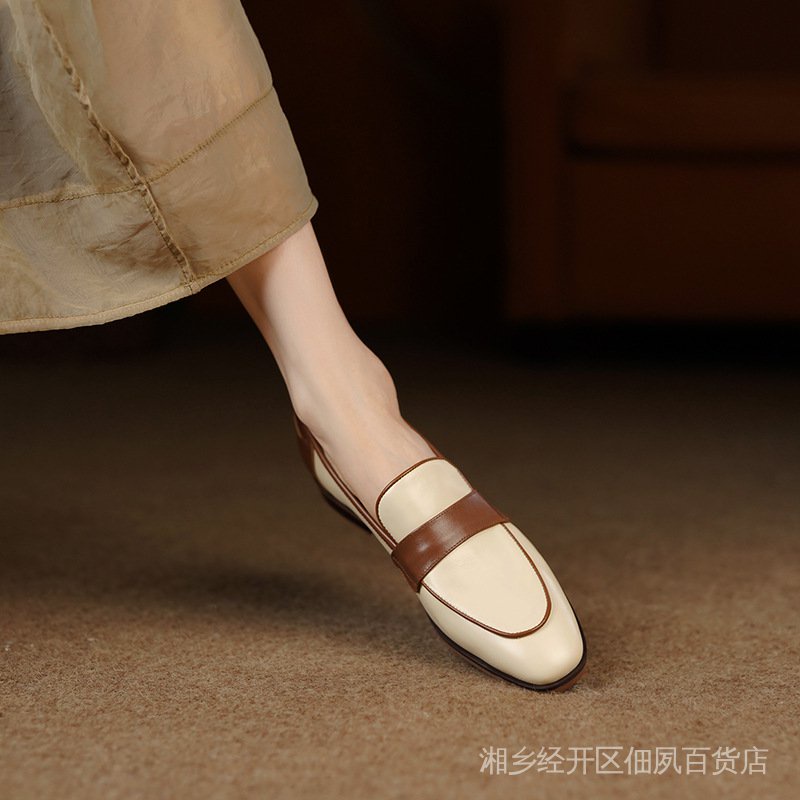 Giày Lười Mũi Vuông Đế Bằng Màu Trắng Thời Trang Xuân Thu 2022 Cho Nữ