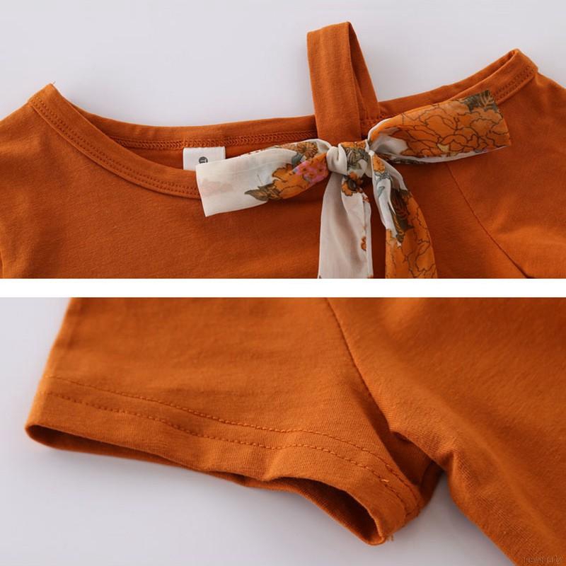 Set áo thun tay ngắn &amp; váy hoa chiffon cho bé gái