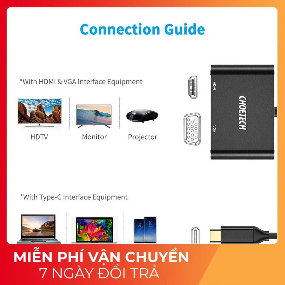 Hub chia cổng đa năng 2 in 1 Type-C ra VGA Full HD & HDMI chuẩn 4K hiệu CHOETECH M07BK dành cho Macbook Pro / Smartphone