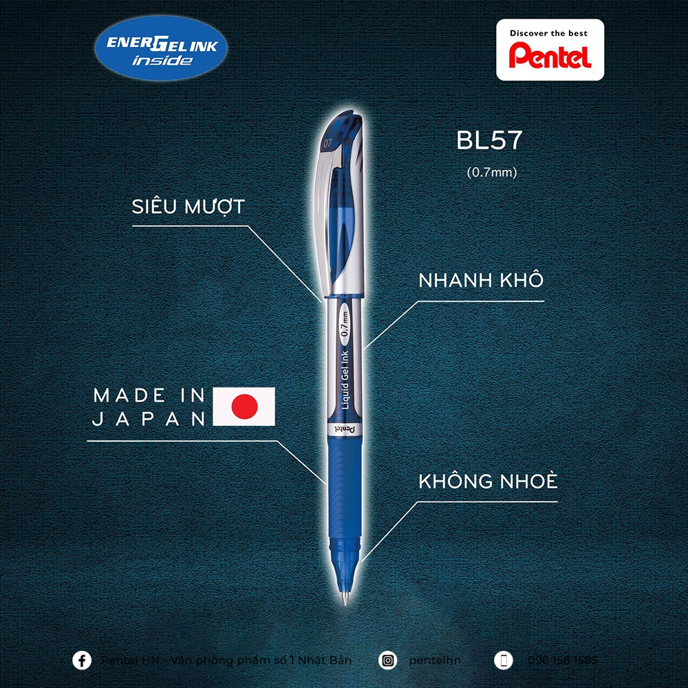 [Bán Chạy Nhất] Bút Ký BL57  Pentel Energel Ngòi 0.7mm | Viết Siêu Mượt | Công Nghệ Mực Độc Quyền | Nhanh Khô 1/3 Giây |