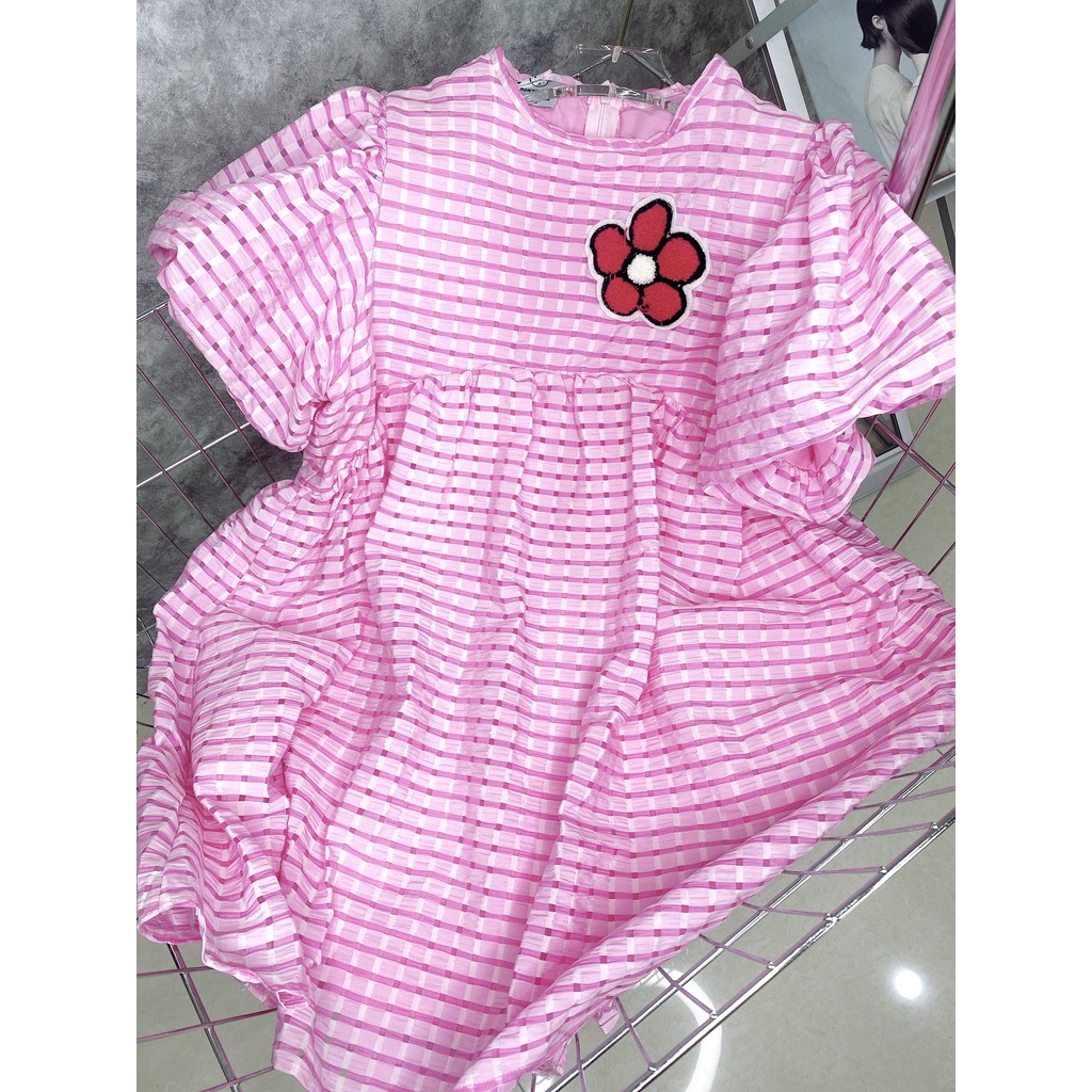 Váy Baby Doll Thiết Kế Tay Phồng Logo Hoa Xinh Xắn - HN085
