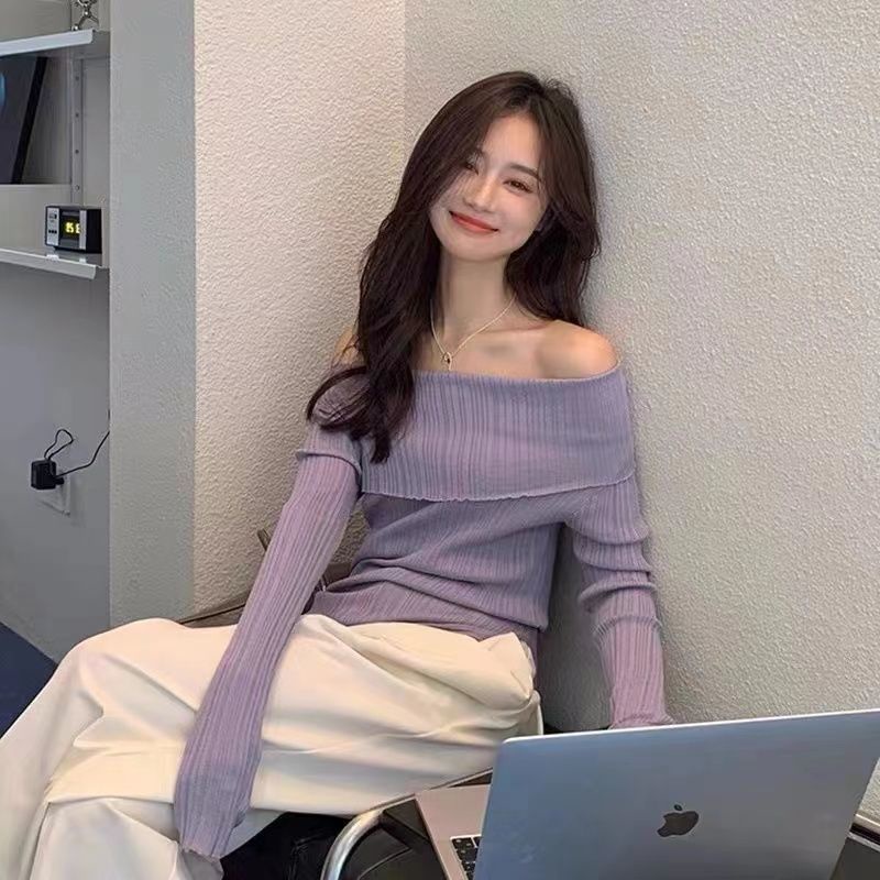 Áo sweater COZOKC tay dài lệch vai phong cách cổ điển