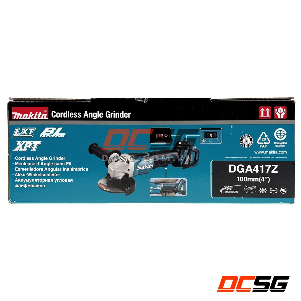 Máy mài góc 100mm dùng pin 18V Makita DGA417Z (công tắc bóp) | DCSG