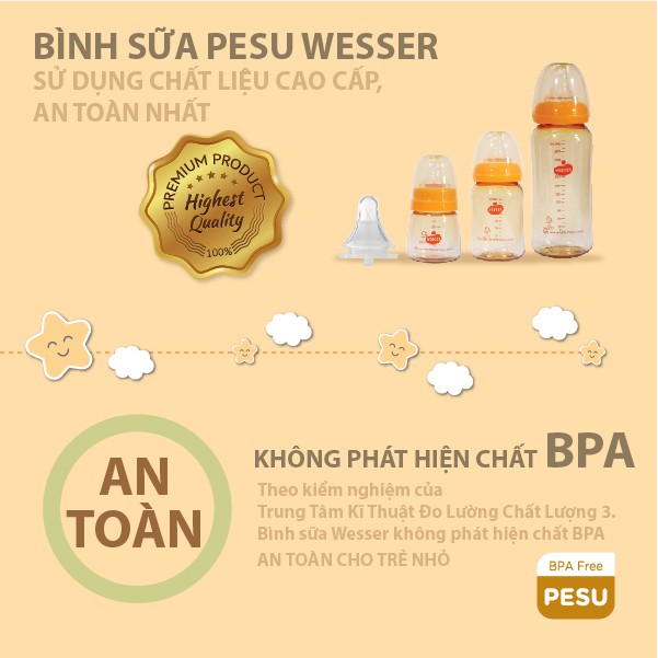 Bình sữa Wesser PESU 140ml cổ hẹp