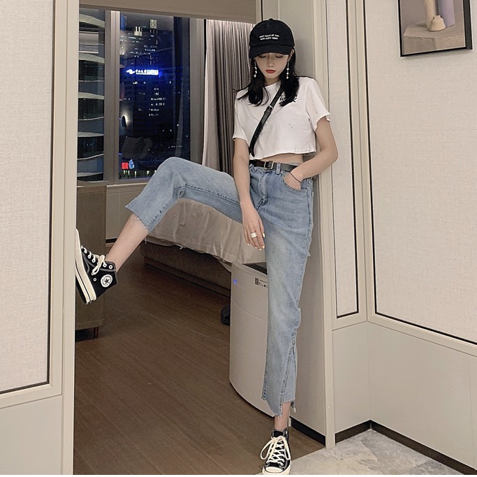 Emilyshop - Quần jeans nữ cắt cạnh phong cách Ulzzang