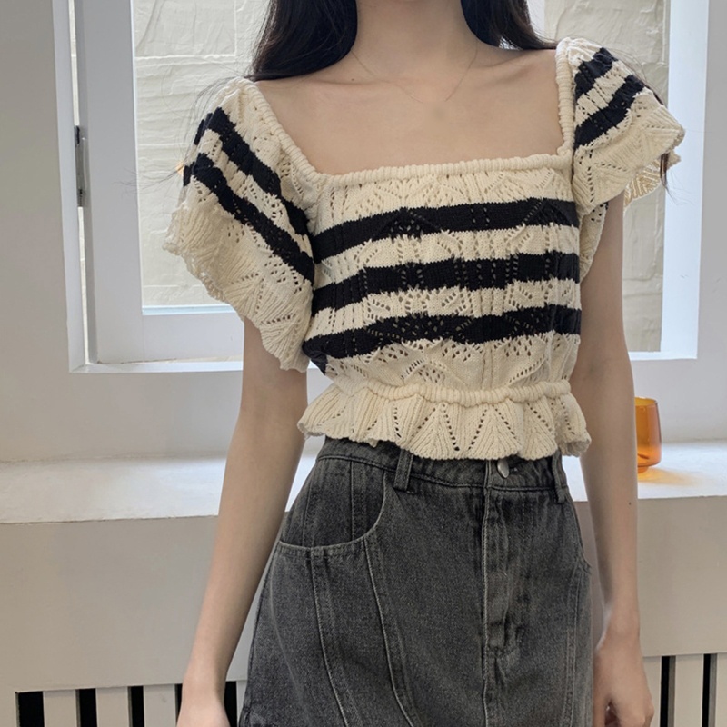 Áo Thun Tay Ngắn Họa Tiết Kẻ Sọc Thời Trang Sành Điệu Cho Nữ