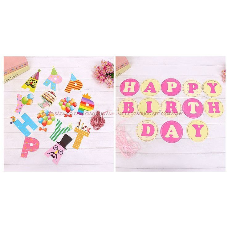 Dây treo hình chữ chúc mừng sinh nhật HAPPY BIRTH DAY tròn hồng cho bé gái