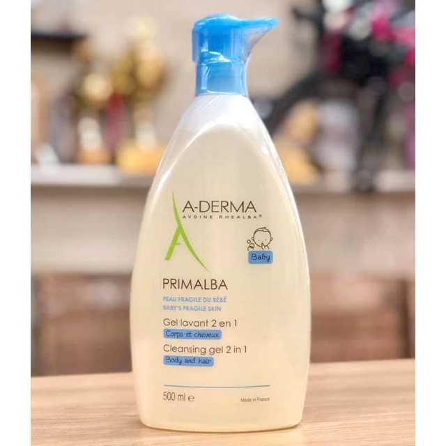 Sữa tắm gội dịu nhẹ cho tóc và cơ thể em bé A-Derma Primalba Cleansing Gel
