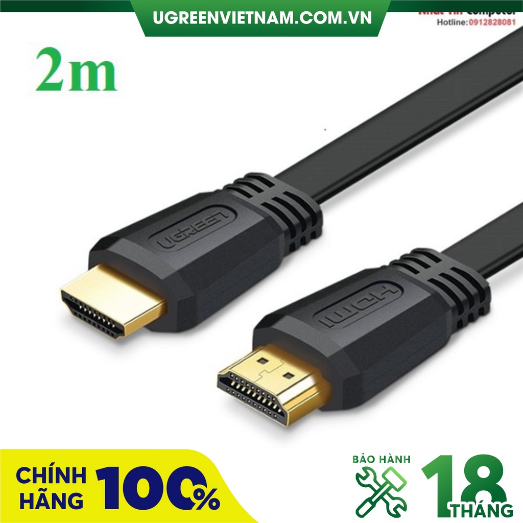 Cáp HDMI 2.0 dẹt dài 2m hỗ trợ 4K@30Hz chính hãng Ugreen 70159 cao cấp