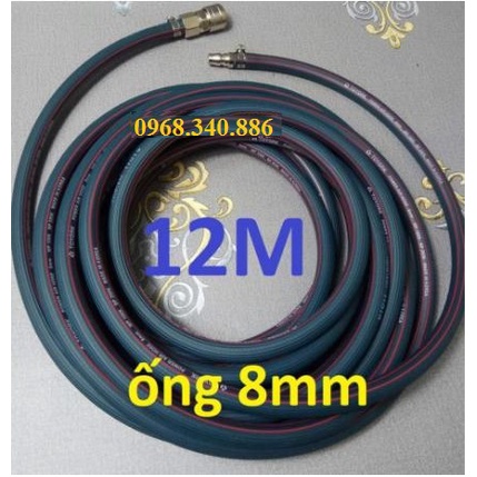 Dây hơi cao su bố vải 10m, made in Korea, lỗ 8mm, kèm bộ đầu nối nhanh cao cấp