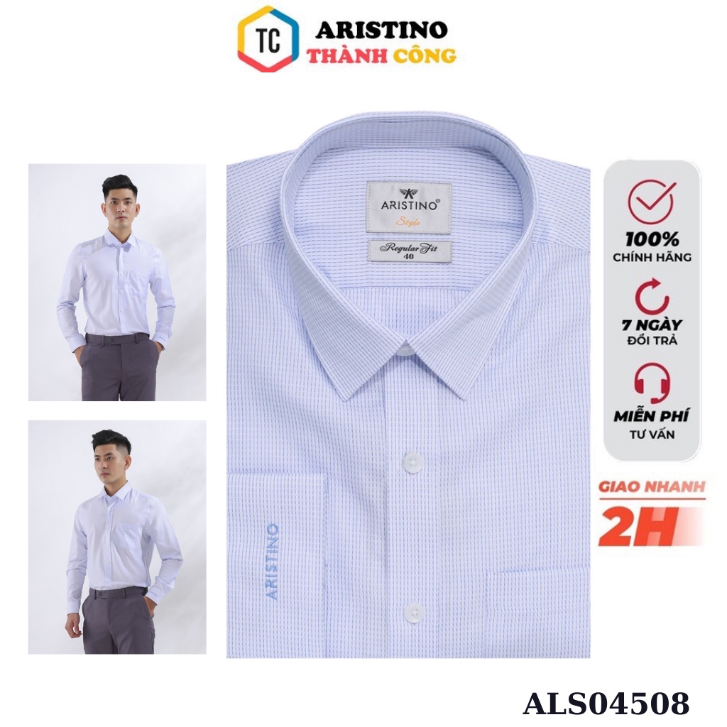 Áo sơ mi dài tay nam Aristino trắng họa tiết kiểu âu , from regular ALS04508